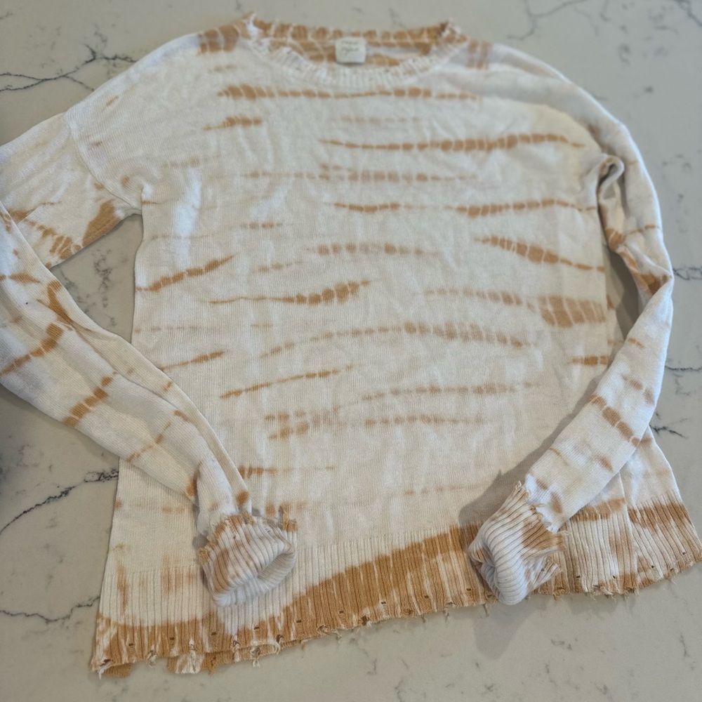 Tie-Dye Long Sleeve Top - Cream and Tan shirts ze Small Roan & Ryan cashmere bl